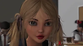 Hot shemale plays relative to a sexy dim-witted academy girl in the basement